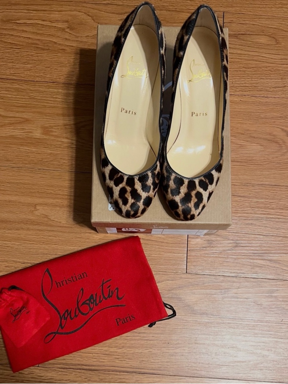 Christian Louboutin Leopard Print Women's Pumps Real Calf Skin 36.5 Kitten Heels